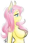  anthro areola arthropod blue_eyes breasts butterfly equine female fluttershy_(mlp) friendship_is_magic hair hair_ornament horse insect jovalic long_hair mammal my_little_pony nipples nude pink_hair pony simple_background solo white_background 