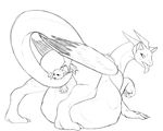  2016 ambiguous_gender baby belly big_belly big_butt birth butt claws dragon duo feathered_wings feathers female feral half-closed_eyes horn hyper hyper_belly looking_back m-p-l monochrome mother parent pregnant pussy pussy_juice raised_leg raised_tail rear_view scalie size_difference sketch teeth toe_claws tongue tongue_out wings young 