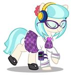  clothed clothing coco_pommel_(mlp) earth_pony equine eyewear female feral friendship_is_magic glasses hair headphones horse low_res mammal multicolored_hair my_little_pony pony simple_background smile solo two_tone_hair walkman white_background 