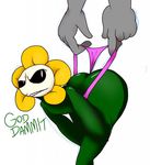  bent_over clothing duo english_text flora_fauna flowey_the_flower girly hi_res jaynatorburudragon male not_furry plant solo_focus text thong undertale video_games wedgie 