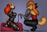  anthro anthrofied bdsm bondage bound canine cocker_spaniel disney dixie dog domination duo female folwilliar fur gag high_heels lady_(character) lady_and_the_tramp mammal rubber sex_toy simple_background straitjacket sybian 