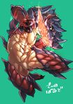 abs anthro aramaki_samon blue_eyes brute_wyvern capcom claws dinovaldo looking_at_viewer male monster_hunter nude pecs signature simple_background solo video_games 