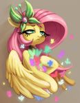  2016 arthropod butterfly equine feathered_wings feathers female feral fluttershy_(mlp) friendship_is_magic green_eyes hair hair_ornament half-length_portrait insect long_hair looking_away mammal my_little_pony pegasus pink_hair portrait simple_background solo sunbusting wings 