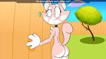  16:9 big_butt breasts butt cat feline female fence fur hi_res mammal nude outside pink_fur pussy shima_luan super_planet_dolan tree unknown_artist vimhomeless 