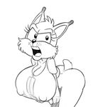  ! angry bent_over big_breasts black_and_white bottomless breasts bubsy bubsy_(series) cleavage clothed clothing crossgender daredemon7000 feline female huge_breasts lynx mammal monochrome nipple_bulge shirt wide_hips 