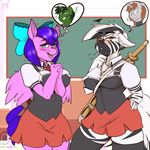  &lt;3 2014 anthro arnachy bible_black blush bow clothing equine fan_character female horn legwear mammal melee_weapon my_little_pony pearl_flywright_(oc) pegasus pyrite_(oc) school_uniform stockings stripes sword unicorn uniform weapon wings yellow_eyes zebra 