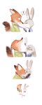  &lt;3 anthro blush canine clothing comic cute disney duo female flirting fox fur ganym0 green_eyes grey_fur hi_res interspecies judy_hopps kissing lagomorph long_ears male mammal nick_wilde police_uniform predator/prey_relations purple_eyes rabbit size_difference tight_clothing uniform zootopia 