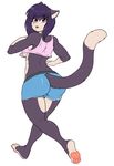 anthro big_butt breasts butt cat clothed clothing feline female fur furgonomics hair hi_res mammal multicolored_fur purple_fur purple_hair red_eyes running sesame_akane shirt shorts side_boob skidd solo tail_clothing tank_top thick_thighs two_tone_fur uberquest white_fur wide_hips 