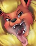  ambiguous_gender bedroom_eyes brown_eyes canine drooling eeveelution exhaling flareon half-closed_eyes hi_res mammal mouth_shot nintendo nummynumz pok&eacute;mon saliva seductive solo tongue tongue_out video_games 