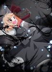  :d blonde_hair danmaku darkness dress fang hair_ribbon massala md5_mismatch necktie open_mouth outstretched_arms red_eyes red_neckwear ribbon rumia shadow smile solo spread_arms touhou 