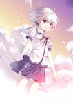  ahoge cloud condensation_trail iriya_kana iriya_no_sora_ufo_no_natsu red_eyes school_uniform serafuku short_hair silver_hair skirt sky solo sunset yuizaki_kazuya 