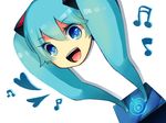  aqua_eyes aqua_hair bad_id bad_pixiv_id from_above happy hatsune_miku heart itamidome legs musical_note shiteyan'yo simple_background smile solo twintails vocaloid 