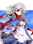  blue_eyes braid izayoi_sakuya maid maid_headdress perfect_cherry_blossom scarf short_hair silver_hair solo touhou twin_braids yuuhi_alpha 