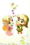  1girl blonde_hair chibi elbow_gloves gloves hat link long_hair muse_(rainforest) musical_note pointy_ears princess_zelda the_legend_of_zelda the_legend_of_zelda:_spirit_tracks tiara toon_link 