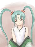  bad_id bad_pixiv_id bare_shoulders blue_hair facial_mark forehead_mark freckles hair_bobbles hair_ornament masaki_sasami_jurai red_eyes solo standing teenage tenchi_muyou! twintails zinmasin 