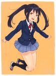  bad_id bad_pixiv_id black_legwear blazer jacket k-on! kneehighs long_hair nakano_azusa neck_ribbon red_ribbon ribbon school_uniform shiohara_shin'ichi shoes socks solo twintails uwabaki 