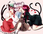 animal_ears bad_id bad_pixiv_id biting braid brown_hair cat_ears cat_tail chen closed_eyes finger_biting fingernails geike grey_hair hands heart kaenbyou_rin mouse_ears mouse_tail multiple_girls musical_note nazrin purple_eyes red_eyes red_hair short_hair striped striped_background sweat tail tongue touhou you_gonna_get_raped yuri 