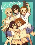  akiyama_mio bad_id bad_pixiv_id black_eyes black_hair blonde_hair blue_eyes brown_eyes brown_hair hair_ornament hairband hairclip hime_cut hirasawa_yui k-on! kneehighs kotobuki_tsumugi long_hair manle multiple_girls nakano_azusa one_eye_closed school_uniform short_hair skirt socks sweater_vest tainaka_ritsu twintails 