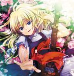  album_cover bad_id bad_pixiv_id blonde_hair blue_eyes cover flower guitar hands instrument kirisame_marisa mikami_mika outstretched_arm outstretched_hand reaching ribbon solo touhou 