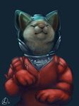  2016 :3 ambiguous_gender astronaut cat clothed clothing digital_media_(artwork) eyes_closed feline feral fully_clothed gravewalker grey_background half-length_portrait mammal paws pink_nose portrait signature simple_background solo spacesuit whiskers 
