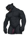  2016 ^69 abs anthro balls biceps black_fur black_nose claws eyes_closed eyewear fangs feline fur glasses hi_res humanoid_penis male mammal muscular muscular_male navel nipples nude open_mouth panther pecs penis pubes simple_background solo standing tongue vein veiny_penis whiskers 
