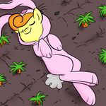  bunny_costume carrot carrot_top_(mlp) clothing costume cute dirt earth_pony equine eyes_closed female feral food friendship_is_magic garden green_eyes hair horse lying mammal megasweet my_little_pony orange_hair outside pony smile solo vegetable yellow_body 