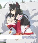  ahri animal_humanoid animated anthro blush breasts clothed clothing female half-closed_eyes humanoid league_of_legends looking_at_viewer smile sollyz solo video_games 