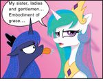  ... 2016 absurd_res andypriceart blue_hair crown dialogue doctor-derpy duo english_text equine female feral friendship_is_magic hair hi_res horn jewelry looking_at_viewer mammal multicolored_hair my_little_pony necklace open_mouth princess_celestia_(mlp) princess_luna_(mlp) royalty sibling sisters speech_bubble text tongue tongue_out unamused unicorn 