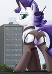  2016 ambiguous_gender blue_eyes butt city clothed clothing cutie_mark dock duo elbow_gloves equine eyeshadow female feral friendship_is_magic fur gloves hair half-closed_eyes hi_res horn macro makeup mammal my_little_pony ncmares outside panties purple_hair rarity_(mlp) tree underwear unicorn white_fur 