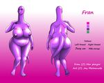  anthro apatosaurus big_breasts breasts butt dinosaur female fran jay_malamute looking_at_viewer model_sheet nude purple_skin sauropod slightly_chubby solo tattoo voluptuous 