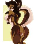 anthro big_breasts breasts brown_hair butt canine female hair looking_back mammal nipples nude obakawaii pose pussy raised_tail solo voluptuous wide_hips wolf yellow_eyes 