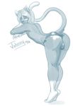  anthro bent_over bulge butt feline girly hi_res lavenderpandy looking_at_viewer looking_back male mammal monochrome mostly_nude simple_background smile solo white_background 