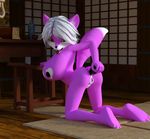  &lt;3 3d_(artwork) angry_cat anthro anus big_breasts black_nipples black_pussy breasts buttplug canine cgi digital_media_(artwork) female fur hair hi_res kneeling mammal nipples pink_fur pussy sex_toy solo tongue tongue_out white_hair wolf yuni_hermit 