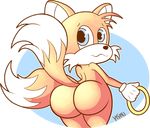  2016 alpha_channel anthro big_butt blue_eyes butt canine digital_media_(artwork) fox fur ikiki male mammal miles_prower multi_tail nude orange_fur simple_background solo sonic_(series) 