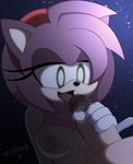  amy_rose anthro balls bedroom_eyes black_nose breasts duo erection faceless_male fellatio female fur half-closed_eyes hedgehog hi_res human licking male mammal mrcbleck nipples open_mouth oral penis pink_fur saliva seductive sex solo_focus sonic_(series) tongue tongue_out video_games 