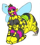 abdomen antennae anthro arthropod bee big_breasts blue_eyes breasts crown digital_media_(artwork) egg female full-length_portrait fur hair insect insect_wings kneeling kyubee monster monster_girl multi_arm multi_limb nipples ovipositor pink_hair portrait queen_bee simple_background smile solo stinger translucent translucent_wings tryfag tuft wide_hips wings 