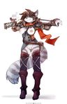  anthro areola boots breasts cat clothed clothing eyewear feline female footwear goggles gun hi_res looking_at_viewer mammal nipples pouch pussy ranged_weapon scarf solo standing weapon zero-sum 