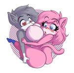  &lt;3 &lt;3_eyes 2016 aeris_(vg_cats) anthro big_breasts big_butt blue_eyes blush breast_suck breasts butt butt_grab cat clothing digital_media_(artwork) duo feline female fur grey_fur grey_hair hair hand_on_butt hi_res huge_breasts huge_butt joelasko legwear leo_(vg_cats) male male/female mammal nude open_mouth pink_fur pink_hair simple_background stockings sucking surprise vg_cats webcomic white_sclera 