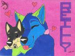  &lt;3 anthro bayzan(artist) blue_fur bust_portrait canine collar cute dog ear_piercing fur green_ears hug husky light_blue_fur mammal multicolored_fur piercing pink_collar plushie portrait reilly solo tongue traditional_media_(artwork) 