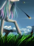  2016 apocalypse cloud crying end equine female friendship_is_magic grass hair hi_res horn madhotaru mammal meteor multicolored_hair my_little_pony princess_celestia_(mlp) sky smoke solo tears winged_unicorn wings 