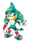  amphibian anthro chaos_(sonic) clothing cylent-nite fan_character gloves green_eyes hi_res male personification salamander solo sonic_(series) 