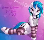  &lt;3 2016 blue_hair brian_mcpherson clothing cutie_mark dj english_text equine female fishnet friendship_is_magic hair headphones holidays horn leg_warmers legwear looking_at_viewer mammal multicolored_hair musical_note my_little_pony purple_eyes simple_background smile solo striped_legwear stripes text two_tone_hair unicorn valentine&#039;s_day vinyl_scratch_(mlp) 