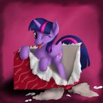  2014 abstract_background bluespaceling cutie_mark equine feathered_wings feathers female feral friendship_is_magic fur gift hair hi_res horn looking_at_viewer mammal multicolored_hair my_little_pony one_eye_closed purple_eyes purple_feathers purple_fur smile solo tongue tongue_out twilight_sparkle_(mlp) winged_unicorn wings 