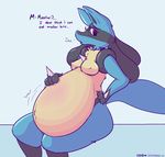  2016 anthro belly big_belly blush breasts eyewear female fur garuda_six glasses looking_at_viewer lucario navel nintendo open_mouth overweight pok&eacute;mon solo video_games wide_hips 