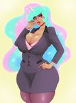  2016 big_breasts breasts business_suit cleavage clothed clothing equine female friendship_is_magic hi_res horn huge_breasts humanoid humanoidized lipstick makeup mammal mascara my_little_pony princess_celestia_(mlp) smile solo sundown_(artist) unicorn 