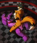  2016 animatronic anthro bonnie_(fnaf) canine digital_media_(artwork) duo five_nights_at_freddy&#039;s fox fur hair hi_res lagomorph lying machine male male/male mammal nude penetration penis rabbit robot sex stripe teeth video_games xnirox 