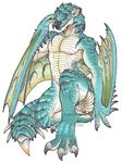  2016 anthro anthrofied azure_rathalos biceps black_scales blue_scales capcom claws covering english_text flying_wyvern hi_res iggi looking_at_viewer male marker_(artwork) membranous_wings monster_hunter muscular navel nude open_mouth orange_eyes pecs rathalos scales scalie sharp_teeth signature simple_background solo spikes teeth text toe_claws traditional_media_(artwork) video_games white_background white_scales wings wyvern 