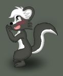  ambiguous_gender black_fur black_nose black_tail blush fur grey_background grey_eyes hair low_res mammal multicolored_fur multicolored_tail open_mouth selomon simple_background skunk solo two_tone_fur white_fur white_hair white_tail 