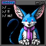  2016 animated blue_fur blush claws computer_virus digital_media_(artwork) english_text feline fur idascu looking_at_viewer low_res mammal pink_eyes pixel_(artwork) ratte scarf simple_background solo tailwag text white_fur 