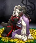  alphys asgore_dreemurr asriel_dreemurr black_fur black_nose black_sclera black_tail bone boss_monster canine caprine clothed clothing digital_media_(artwork) duo_focus eyes_closed fan_character female fish flower fur goat grass group hi_res hindpaw horn hug kneeling lizard male mammal marine papyrus_(undertale) paws plant red_eyes reptile sans_(undertale) scalie silhouette skeleton standing tears teeth toriel undertale undyne vallhund video_games watermark white_fur wolf 